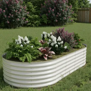8' X 4' X 1.5' Oval Raised Garden Bed, 0.6mm Galvanized Steel Planter with Open Bottom, Weatherproof Outdoor Kit, Beige