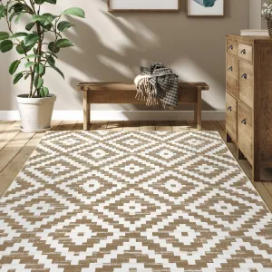 Washable Rugs Moroccan Geometric Trellis Area Rug for Bedroom Living Room Modern Distressed Office Rug Low Pile Neutral Soft Nursery Rug Non Slip Farmhouse Floor Cover Brown and White 5'x7'