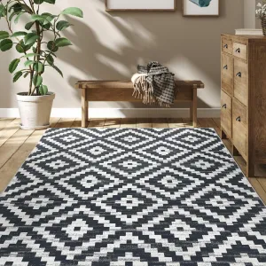 Area Rug Washable Rugs for Living Room Moroccan Geometric Trellis Area Rug for Bedroom Modern Distressed Office Carpet Low Pile Neutral Soft Nursery Rug Black and White 8x10 Rug