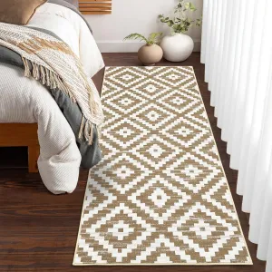 Washable Rugs 2x6 Runner Rug Moroccan Geometric Trellis Area Rug for Living Room Bedroom Office Nursery Low Pile Neutral Soft Carpet Modern Distressed Farmhouse Floor Cover Brown and White