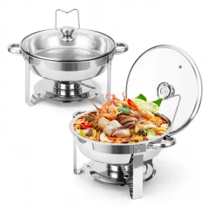 Chafing Dish Buffet Set 2 Pack 5QT, Stainless Steel Round Chafing Dishes for Buffet with Lid Holder & Glass Lid, Buffet Servers and Warmers for Parties, Wedding, Camping, Dinner, Silver