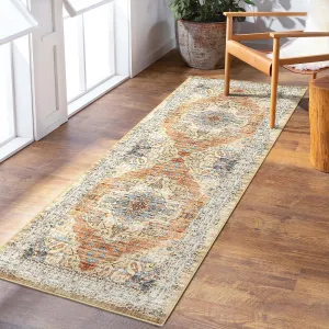 Area Rug 2x6 Low-Pile Machine Washable Rug Vintage Rug with Non-Slip Backing, Indoor Non-Shedding Floor Rugs for Living Room Bedroom Kitchen Laundry Home Office Carpet,Taupe