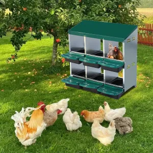 Nesting Boxes for Chickens, 6 Compartment Roll Away Nesting Box with Egg Collection, Perch, Lid Cover for Egg Protection, Wall Mount/Free Standing Nest Box for Chickens