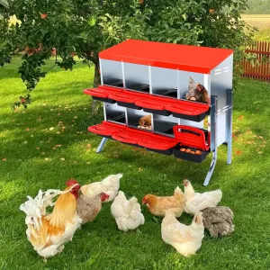 Nesting Boxes for Chickens, 8 Compartment Roll Away Nesting Box with Egg Collection, Perch, Lid Cover for Egg Protection, Wall Mount/Free Standing Nest Box for Chickens