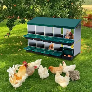 Nesting Boxes for Chickens, 10 Compartment Roll Away Nesting Box with Egg Collection, Perch, Lid Cover for Egg Protection, Wall Mount/Free Standing Nest Box for Chickens
