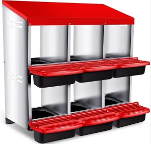 Nesting Boxes for Chickens, 6 Compartments Plastic Tray Egg Chicken Laying Box, Metal Roll Away Nest Box for Chickens Laying Egg with Lid Cover to Protect Eggs, Easy Egg Collection