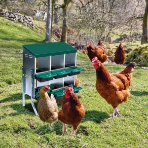 Nesting Boxes for Chickens, 6 Compartment Roll Away Nesting Box with Egg Collection, Perch, Lid Cover for Egg Protection, Wall Mount/Free Standing Nest Box for Chickens