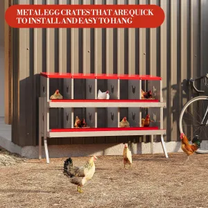 10-Compartment Metal Chicken Nesting Box – Rustproof Roll-Away Egg Collection, Easy-Clean Ventilated Hen Coop Accessory, Secure Lid & Swing Perch, for Hens Ducks Poultry, Red, 10 Grids (Without Bracket)
