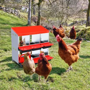 Nesting Boxes for Chickens, 6 Compartment Roll Away Nesting Box with Egg Collection, Perch, Lid Cover for Egg Protection, Wall Mount/Free Standing Nest Box for Chickens