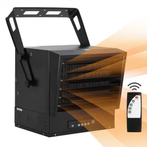 Electric Garage Heater 240V 10000W - Digital Hardwired Shop Heater with Remote, Fan-Forced, Overheat Protection, 12-Hour Timer, Adjustable Louvers, Steel Body, ETL Listed, Black