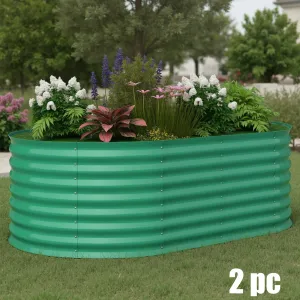 2 Pcs 6' X 3' X 2' Galvanized Steel Raised Garden Beds, Outdoor Deep Planter Box Kit with Tool-Free Assembly, Rust-Resistant Green Coated Design for Vegetables, Flowers & Herbs