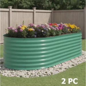 2 Pcs 8' X 4' X 2' Galvanized Steel Raised Garden Beds, Outdoor Deep Planter Box Kit with Tool-Free Assembly, Rust-Resistant Green Coated Design for Vegetables, Flowers & Herbs