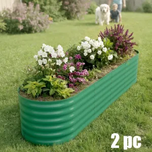 2 Pcs 8' X 2' X 1.5' Galvanized Steel Raised Garden Beds, Outdoor Deep Planter Box Kit with Tool-Free Assembly, Rust-Resistant Green Coated Design for Vegetables, Flowers & Herbs