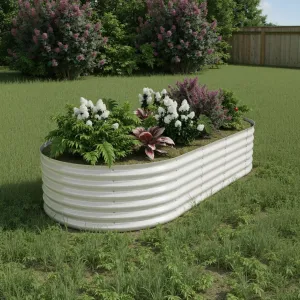 8' X 4' X 1.5' Raised Garden Bed Galvanized Steel Rust-Proof Easy Assembly Open Bottom Design Beige for Patio Yard Gardening