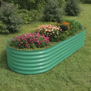 10' X 4' X1.5' Beige Oval Galvanized Steel Raised Garden Bed Kit Durable Modular Metal Planter Open Bottom for Vegetables Flowers Herbs
