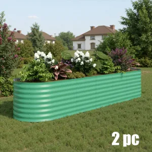 2 Pcs 8' X 2' X 2' Galvanized Steel Raised Garden Beds, Rust-Resistant Green Planter Boxes, Deep Outdoor Kit for Vegetables & Flowers, Green
