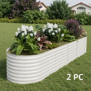 8' X 2' X 2' Galvanized Metal Raised Garden Bed Kit Oval Deep Root Planter Rust-Resistant Steel Open-Base Design Tool-Free Assembly Modern Beige Outdoor
