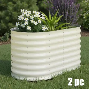 2 Pcs 4' X 2' X 2' Galvanized Steel Raised Garden Beds, Outdoor Deep Planter Box Kit with Tool-Free Assembly, Rust-Resistant Beige Coated Design for Vegetables, Flowers & Herbs