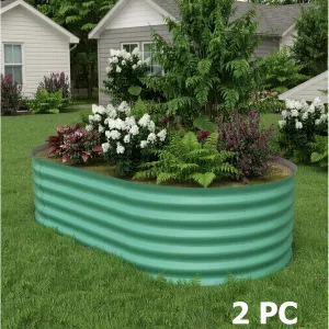2 Pcs 8' X 4' X 1.5' Galvanized Steel Raised Garden Beds, Outdoor Deep Planter Box Kit with Tool-Free Assembly, Rust-Resistant Green Coated Design for Vegetables, Flowers & Herbs, Green