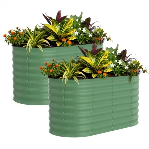 2 Pack 4' X 2' X 2' Rust-Resistant Galvanized Steel Raised Garden Beds – Durable Outdoor Planter Boxes, Easy Assembly, for Vegetables, Flowers & Herbs – Green, Upgraded with Anti-Cutting Strips