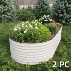 8' X 4' X 2' Beige Oval Galvanized Steel Raised Garden Bed Kit 8X4X2 FT Durable Modular Metal Planter Open Bottom for Vegetables Flowers Herbs