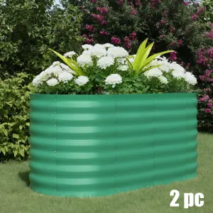 2 Pcs 4' X 2' X 2' Galvanized Steel Raised Garden Beds, Outdoor Deep Planter Box Kit with Tool-Free Assembly, Rust-Resistant Green Coated Design for Vegetables, Flowers & Herbs