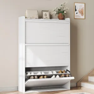 Shoe Cabinet with 3 Flip Drawers, Modern Shoe Storage for Entryway, Wooden Shoe Organizer Cabinet with Adjustable Shelf, Hidden Shoe Rack for Hallway, Living Room, White