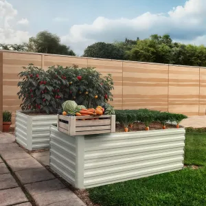2 Pcs 6' X 3' X 2'  Rectangular Raised Garden Beds – Ergonomic Galvanized Steel, Rust-Resistant, Beige Planters for Patio & Balcony