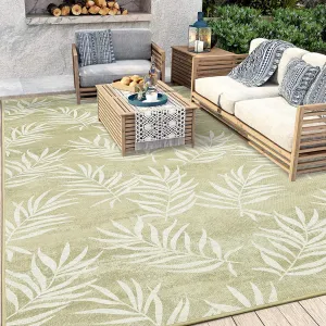 Area Rug 5"x 8" Modern Leaves Pattern Outdoor Indoor Rug Low Pile Non-Shedding High Traffic Rug Natural Color