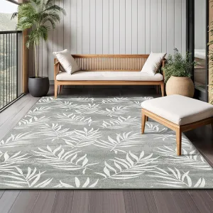 Outdoor Rug 8x10 Tropical Indoor Outdoor Rug Modern Leaves Patio Rug Grey Low Pile Non-Shedding
