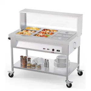 72QT Commercial Food Warmer 9x8QT Electric Steam Table with Acrylic Shield Stainless Steel Bain Marie Countertop Lockable Wheels for Restaurants Buffets Party 1500W 110V