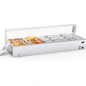 96QT Commercial Food Warmer 12x8QT Electric Steam Table with Acrylic Shield for Restaurants Buffets, Stainless Steel, 58.1"x22.8"x15.8"