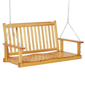 2 Seater Outdoor Wooden Porch Swing Bench – Heavy Duty Hanging Swing Seat with Ergonomic Back & Adjustable Chains, 440lbs Capacity for Patio, Garden, Deck, Yard, Natural