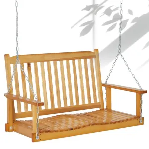 2 Seater Outdoor Wooden Porch Swing - Heavy Duty 440 lbs Capacity, Two-Person Patio Swing with Hanging Chains for Garden, Deck & Backyard, Rustic Natural Wood Finish - Natural Wood Color