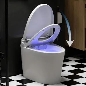 Smart Toilet, Tankless Bidet Toilet With Heated Bidet Seat, Foot Sensor, Dual Auto Flush, Manual Open & Close, Light, Remote Control, Modern Elongated Toilet for Bathroom