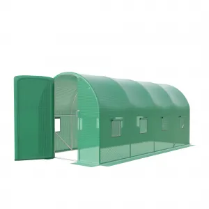 Walk-in Greenhouse Tunnel 15x6.5x6.5ft,Galvanized Steel Tunnel Greenhouse with Doors and Window,Garden Hot House for Home Gardening Seed Germination