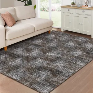 Modern Abstract 4x6 Area Rug - Washable Non-Slip Low Pile Carpet - Soft, Collapsible, Durable, Non-Shedding - Accent Floor Mat for Living Room, Bedroom, Nursery, Home Office - Brown