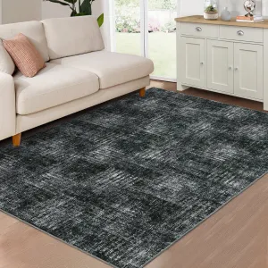 Modern Abstract 4x6 Area Rug - Washable Non-Slip Low Pile Carpet - Soft, Non-Shedding, Collapsible - Accent Floor Mat for Living Room, Bedroom, Nursery, Home Office - Grey