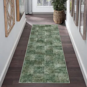 Sage Green 2x6 Runner Rug Washable Modern Abstract Hallway Rug, Non-Slip Stain Resistant Area Rug Farmhouse Checkered Kitchen Rug Floor Cover Carpet for Doorway Bedside