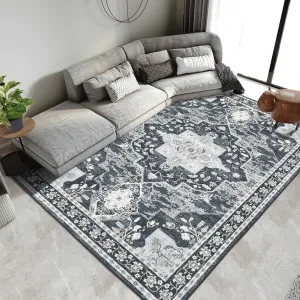 Washable Rug 9x12 Black Non Slip Soft Stain Resistant Large Rug for Living Room Bedroom Office