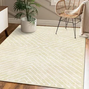 Large Area Rug 10x13 Rug for Bedroom Washable Modern Living Room Rug Contemporary Stripe Beige Rug Non Slip Low Pile Throw Rugs Stain Resistant Carpet for Dining Room Classroom