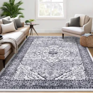 Washable Rugs 9x12 Grey Non Slip Large Area Rug Soft Non Shedding Stain Resistant for Living Room Bedroom Office