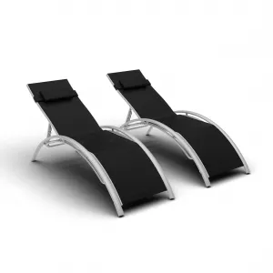 Outdoor Chaise Lounge Chairs Set of 2 with 3-Position Backrest, Aluminum Pool Chaise Lounges for Pool, Garden, Beach, and Backyard - All-Weather Design, Black.