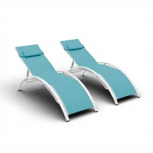 Outdoor Chaise Lounge Chairs Set of 2 with 3-Position Backrest, Aluminum Pool Chaise Lounges for Pool, Garden, Beach, and Backyard - All-Weather Design, Blue.