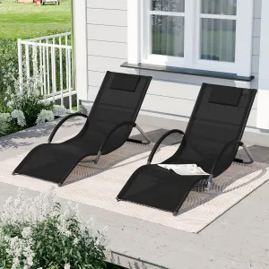 Patio Lounge Chairs Set of 2 - Outdoor Chaise Lounge Chairs With Headrests Iron Pool Chaise Lounges for Pool Garden Beach and Backyard