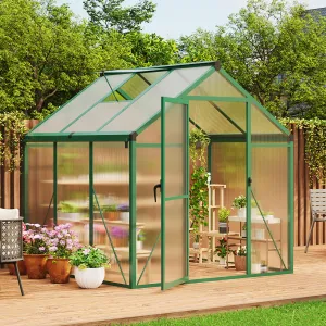 6x6 FT Walk-In Greenhouse with Heavy Duty Aluminum Frame & PET Panels, Drainage System and Easy Assembly, Outdoor Green House for Backyard Garden Planting, Patio, Lawn