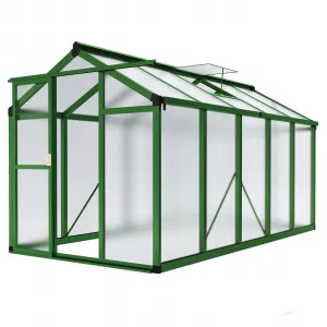 6'x10' Walk-in Greenhouse – Vented Roof, Adjustable Vent, Windproof Aluminum Frame, Lockable Door, Green