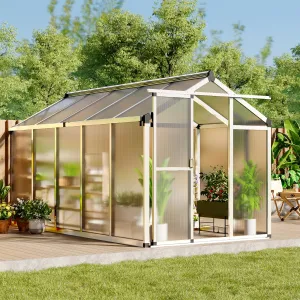6x10 FT Polycarbonate Greenhouse with Aluminum Frame, Lockable Door, Adjustable Roof Vent, Water Gutter System for Backyard Garden