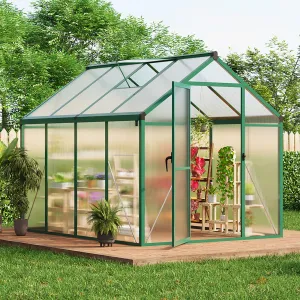 6x8 FT Polycarbonate Greenhouse with Roof Vent, Lockable Push Door, Aluminum Frame, Ground Nails, Large Walk-in for Garden Patio Lawn