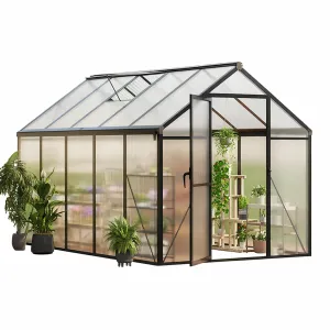 6x10 FT Walk-in Greenhouse Aluminum Frame Polycarbonate Panels Roof Vent Ground Nails Sliding Lockable Door Backyard Garden